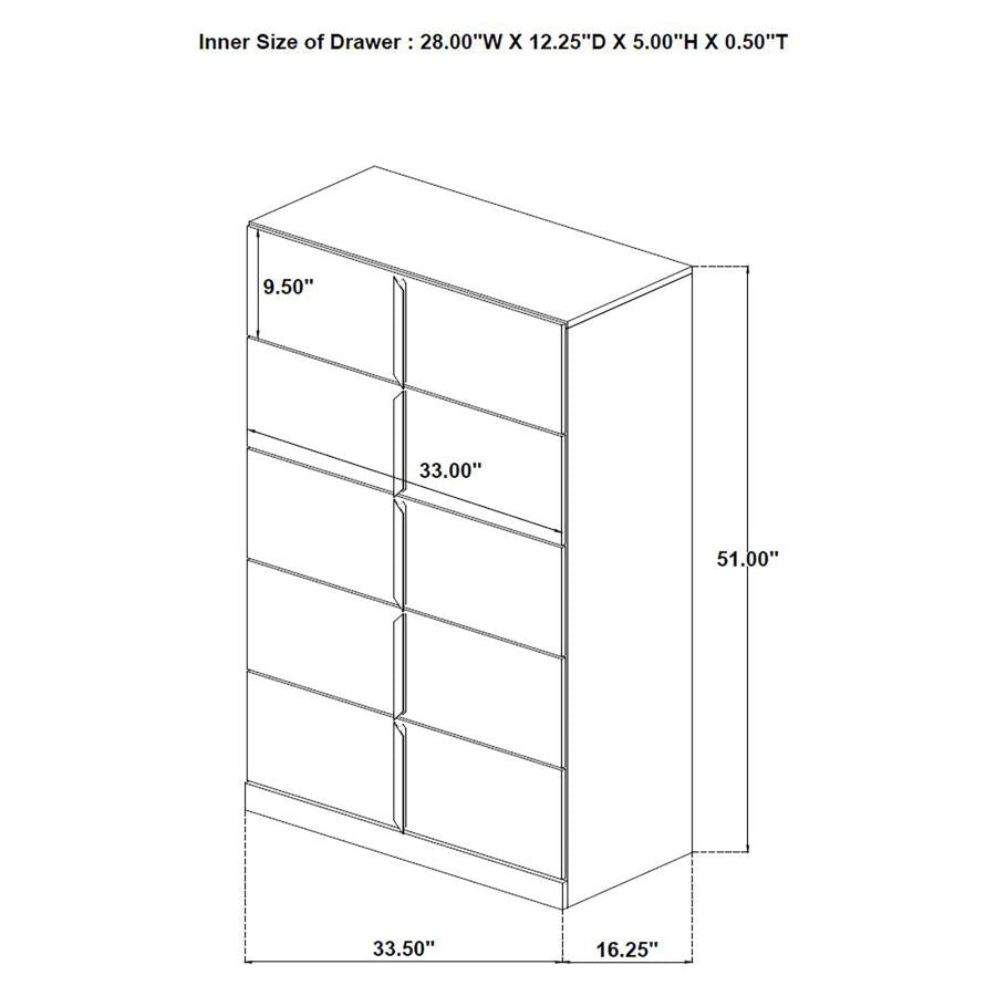 Ines - 5-Drawer Bedroom Chest Of Drawers - White High Gloss
