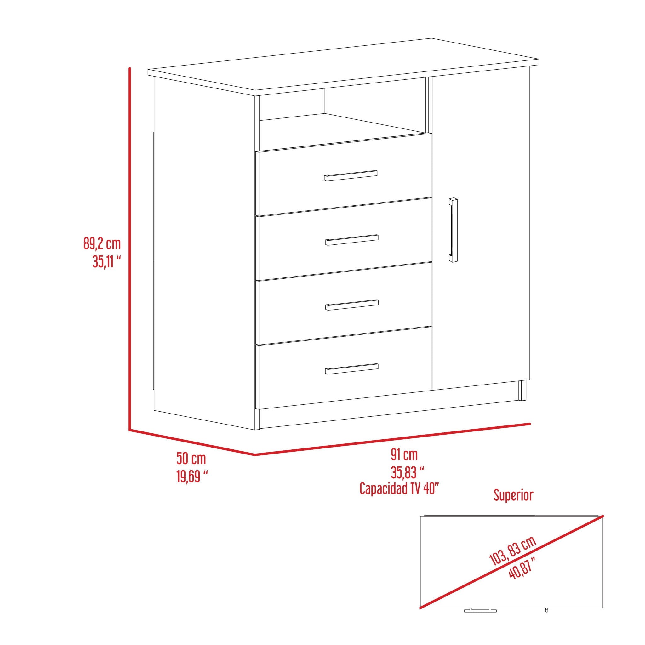 Four Drawer Combo Dresser - White / Gray