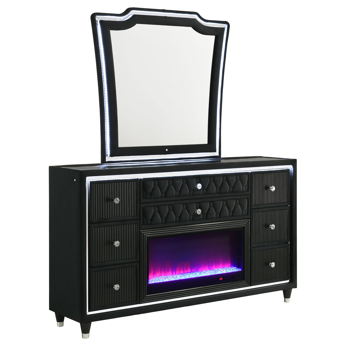 Lorient - 8-Drawer LED Bedroom Flame Box Dresser