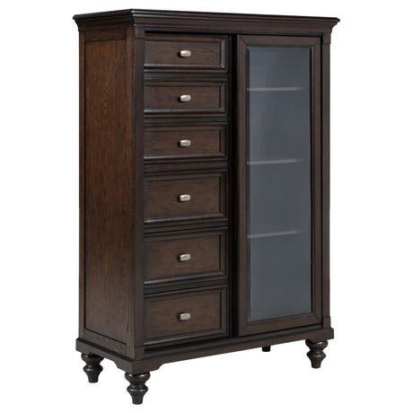 Andover 6-Drawer Tempered Glass Door Chest Dark Oak