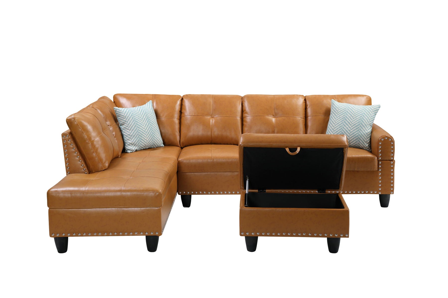 Irine - Faux Leather Sectional Sofa With Ottoman