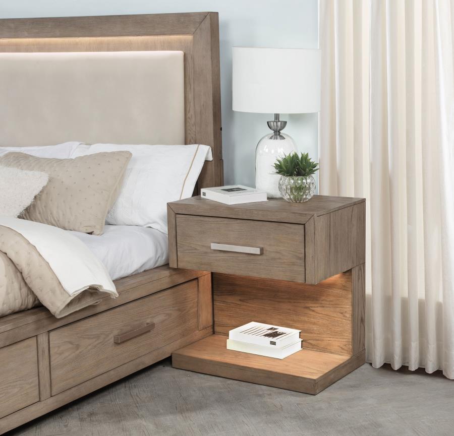 Kenora - 1-Drawer Nightstand Bedside Table - Barley Brown