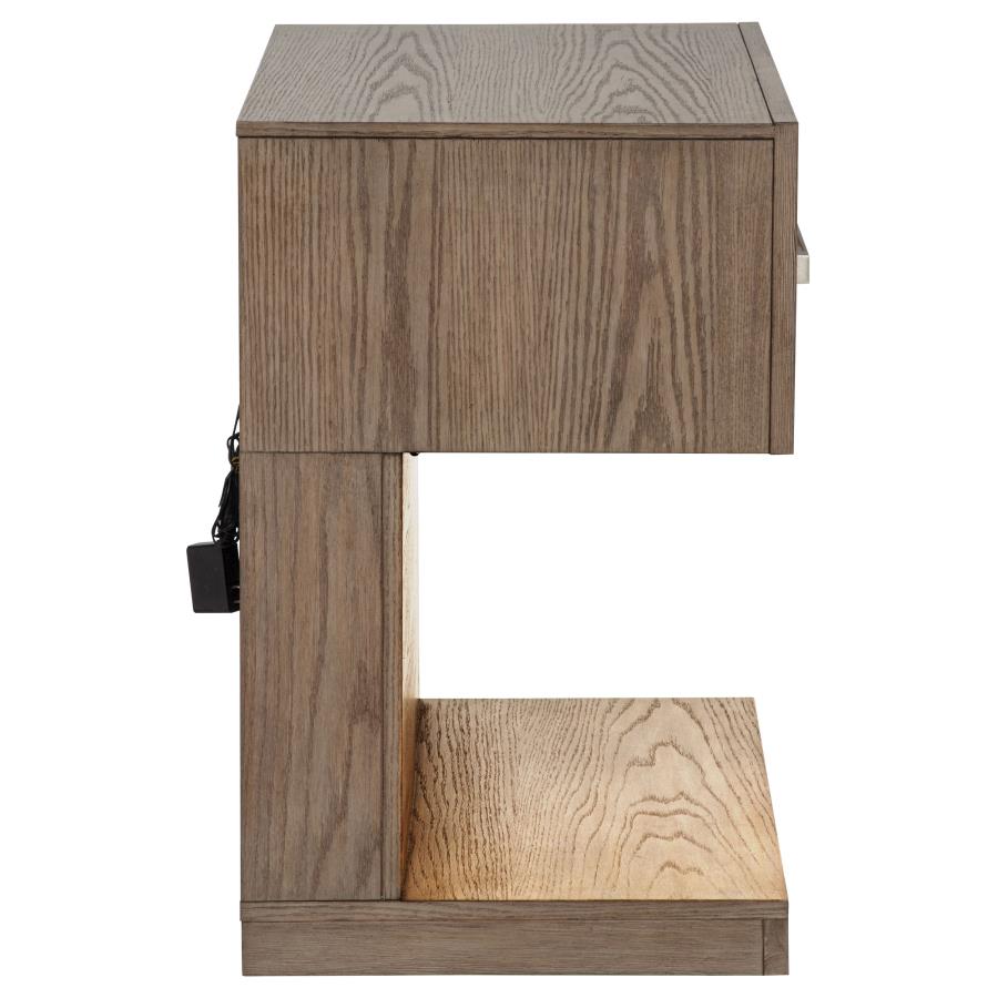 Kenora - 1-Drawer Nightstand Bedside Table - Barley Brown
