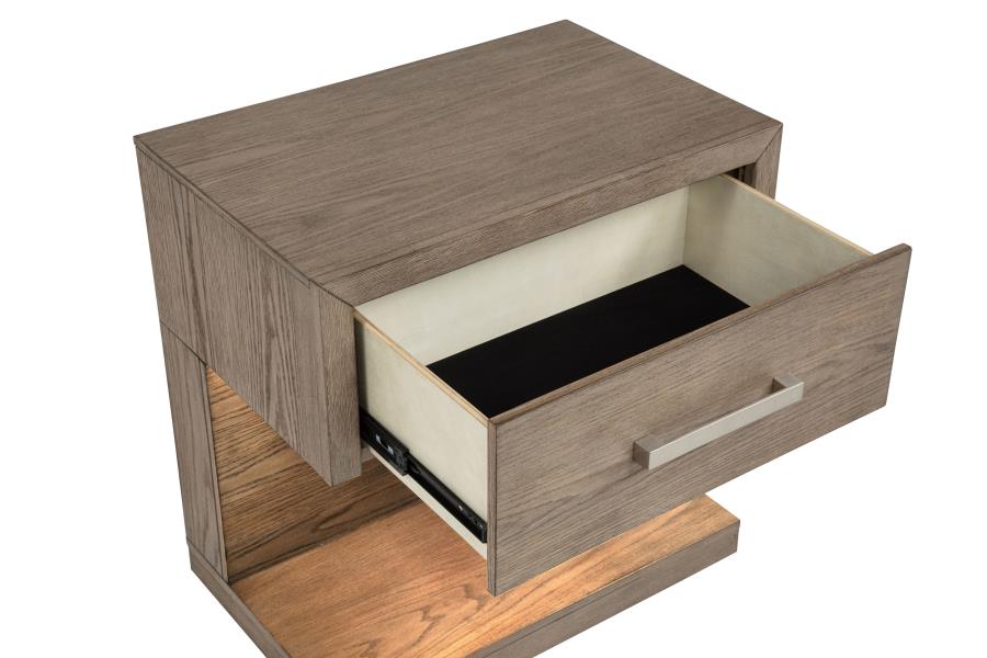 Kenora - 1-Drawer Nightstand Bedside Table - Barley Brown