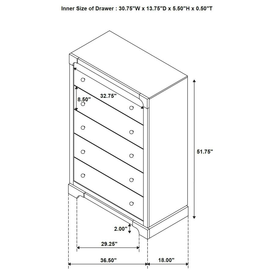 Gran Park - 5-Drawer Bedroom Chest Of Drawers - Dark Cocoa