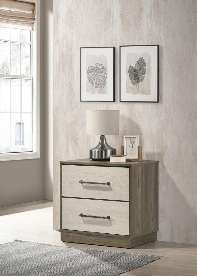 Fenwick - 2-Drawer Nightstand Bedside Table - Gray Oak