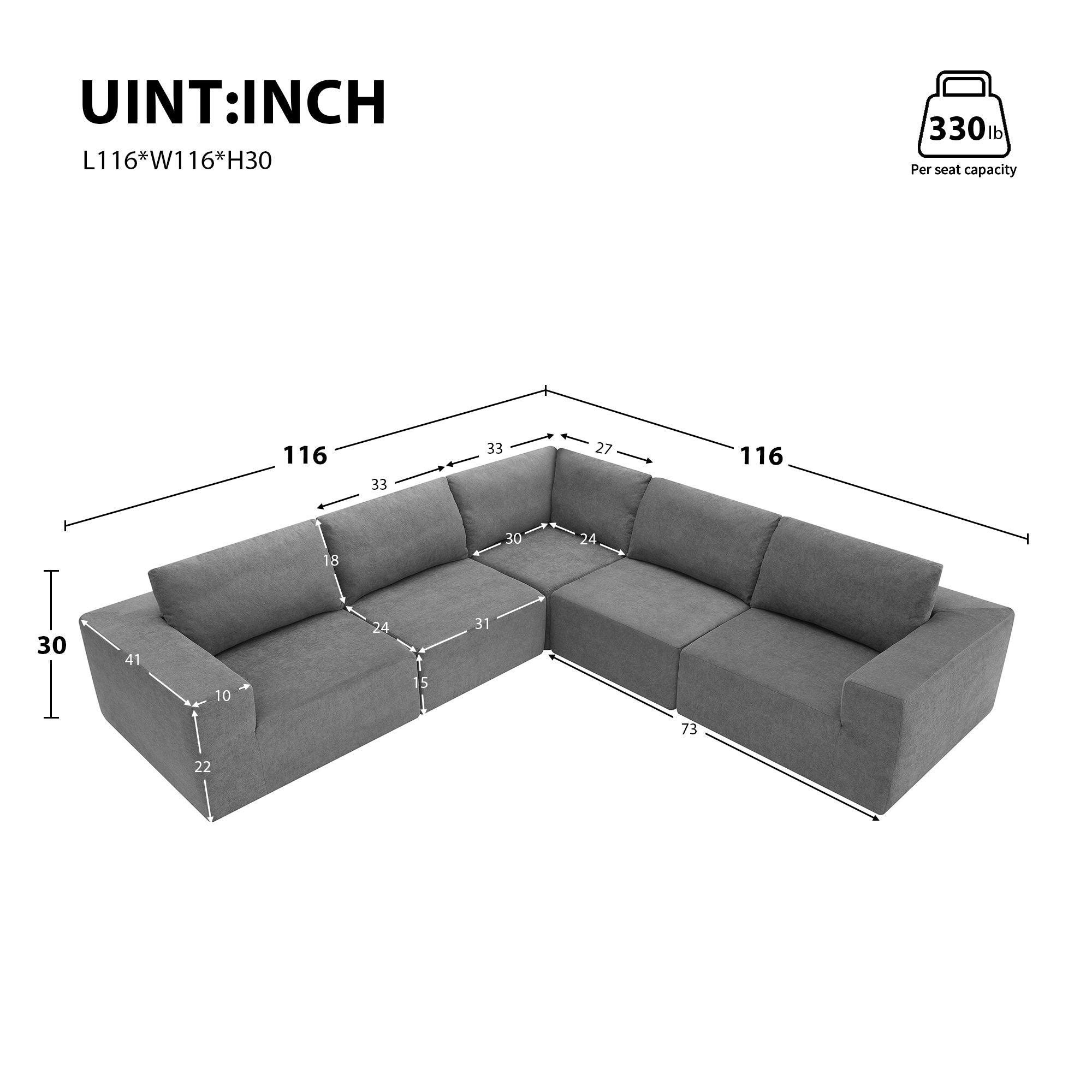 Modular L Shaped Sectional Sofa, Luxury Floor Couch Set, Upholstered Indoor Furniture, Foam - Filled Sleeper Sofa Bed For Living Room, Bedroom, 5 Pieces Free Combination