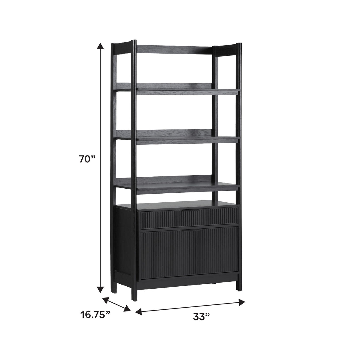 Transitional Wide Reeded Bookshelf With Drawers On Bottom