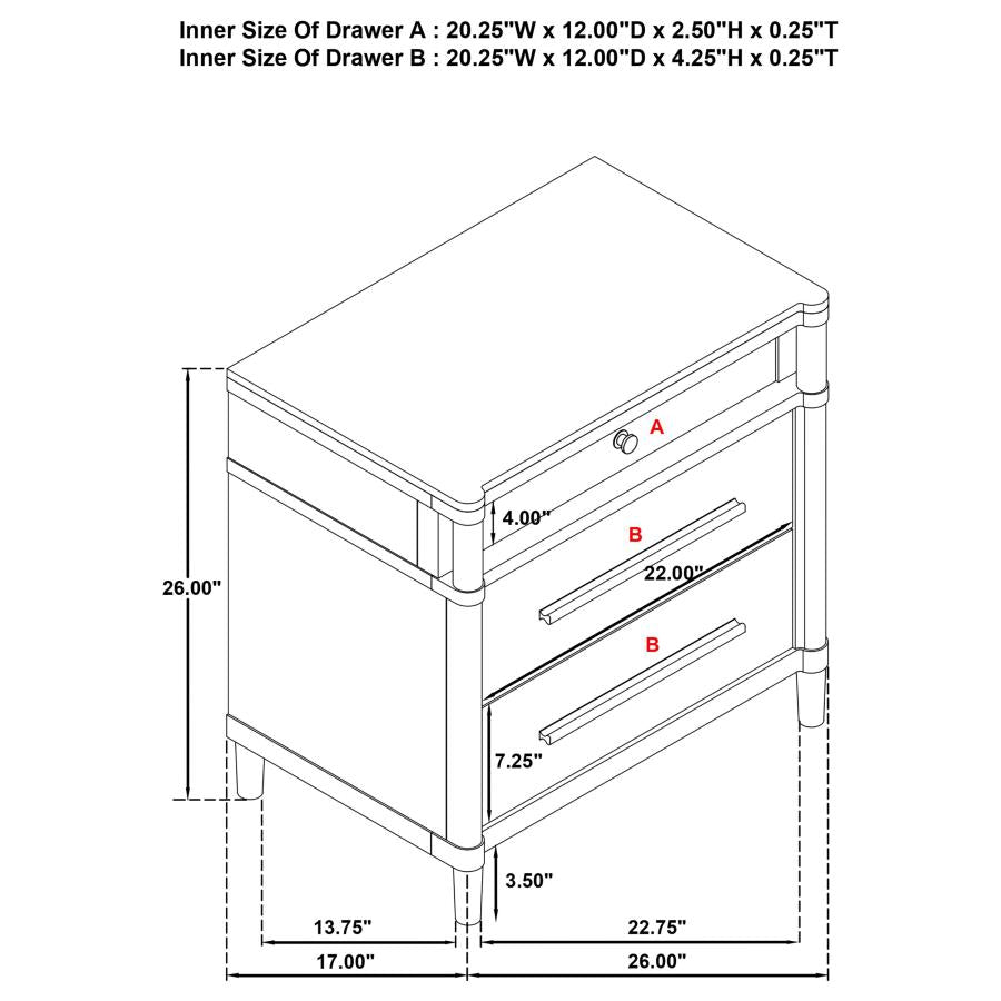 Gracemont - 3-Drawer Bedroom Nightstand Bedside Table - White