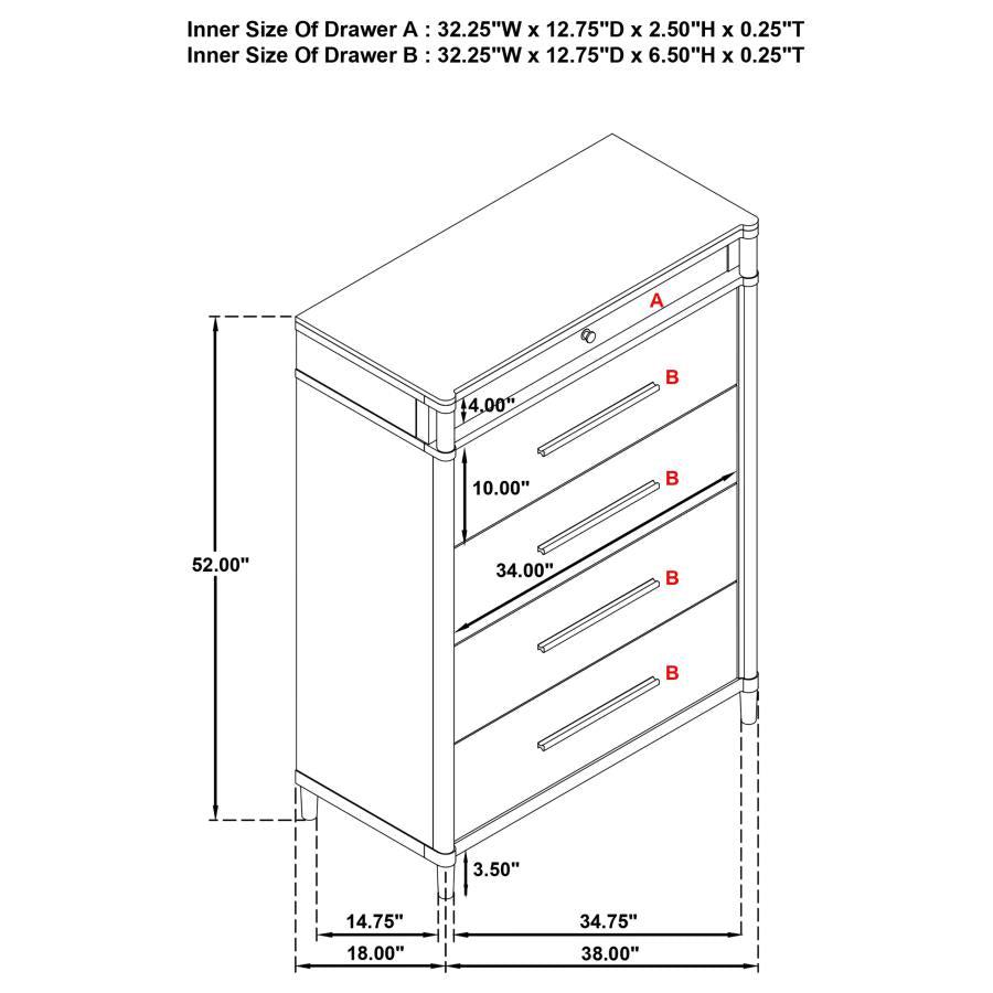 Gracemont - 5-Drawer Bedroom Chest Of Drawers - White