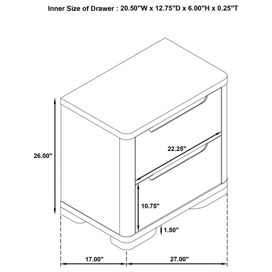 Ladera - 2-Drawer Nightstand Bedside Table - Light Elm