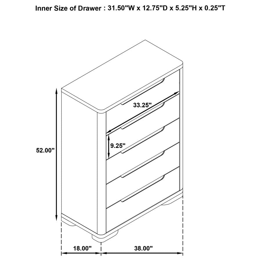 Ladera - 5-Drawer Bedroom Chest Of Drawers - Light Elm