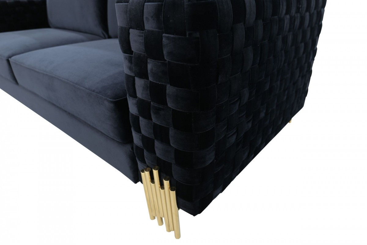 Velvet Sofa With Gold Legs - Black