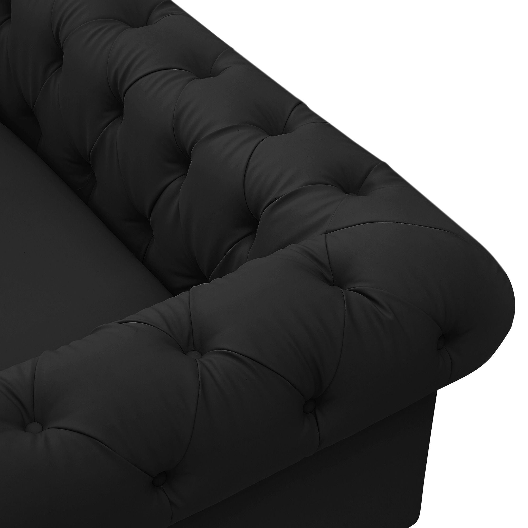 Faux Leather Chesterfield Sofa With Gold Legs - Black