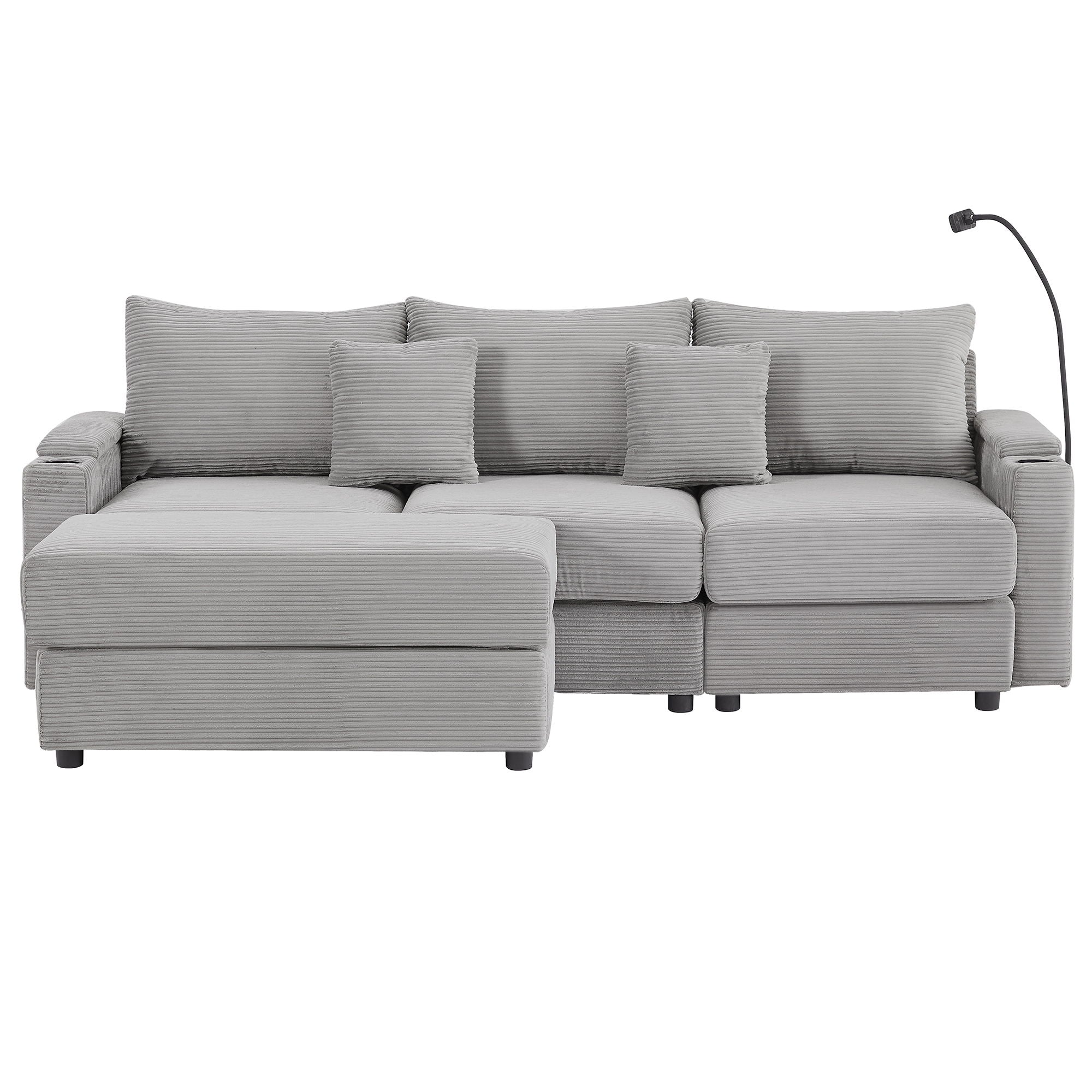 Modern Style Loveseat Sofa Sectional Sofa Couch With Storage Space, A Movable Ottoman, Two USB Ports, Two Cup Holders, A Phone Holder For Living Room