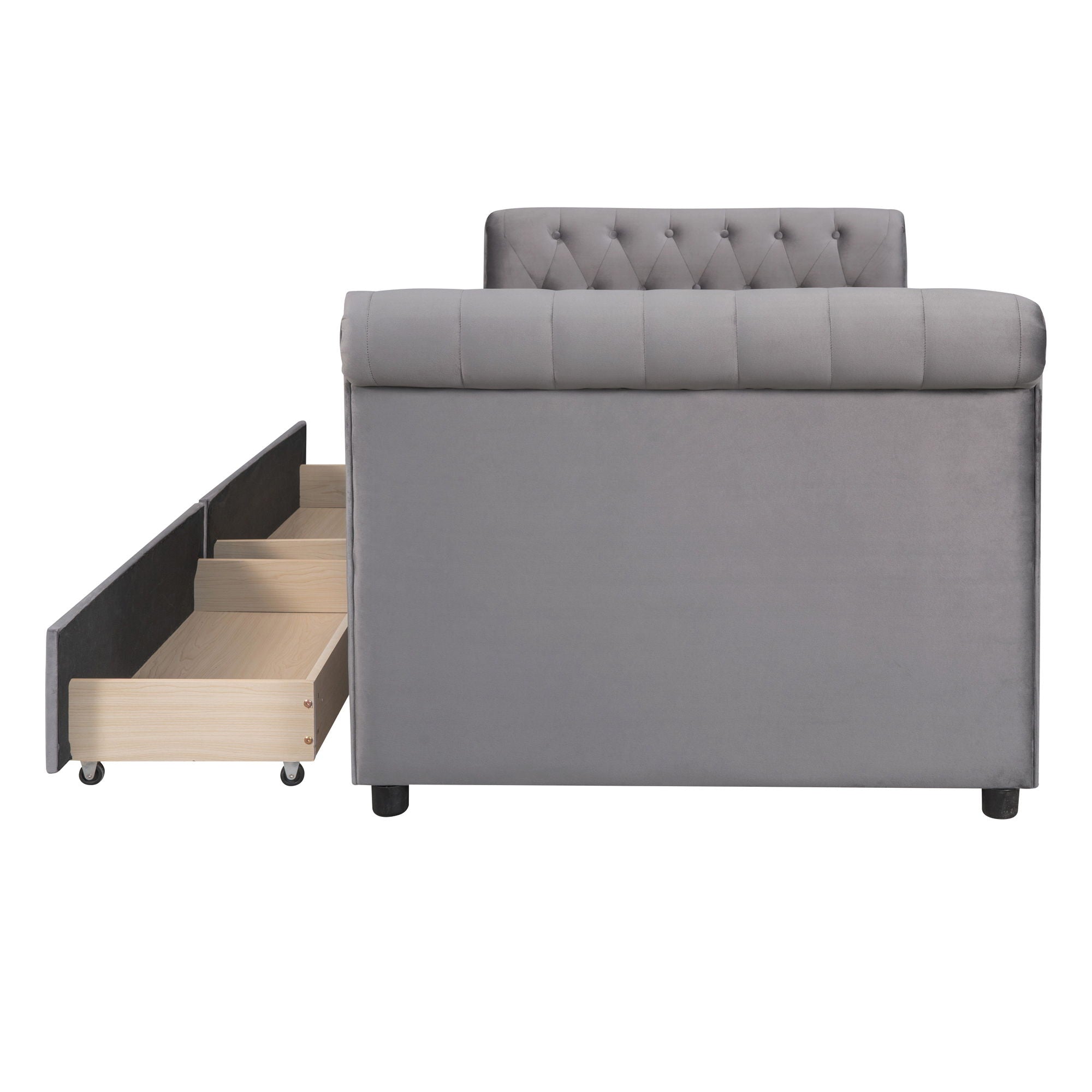 Upholstered Daybed With Drawers, Wood Slat Support