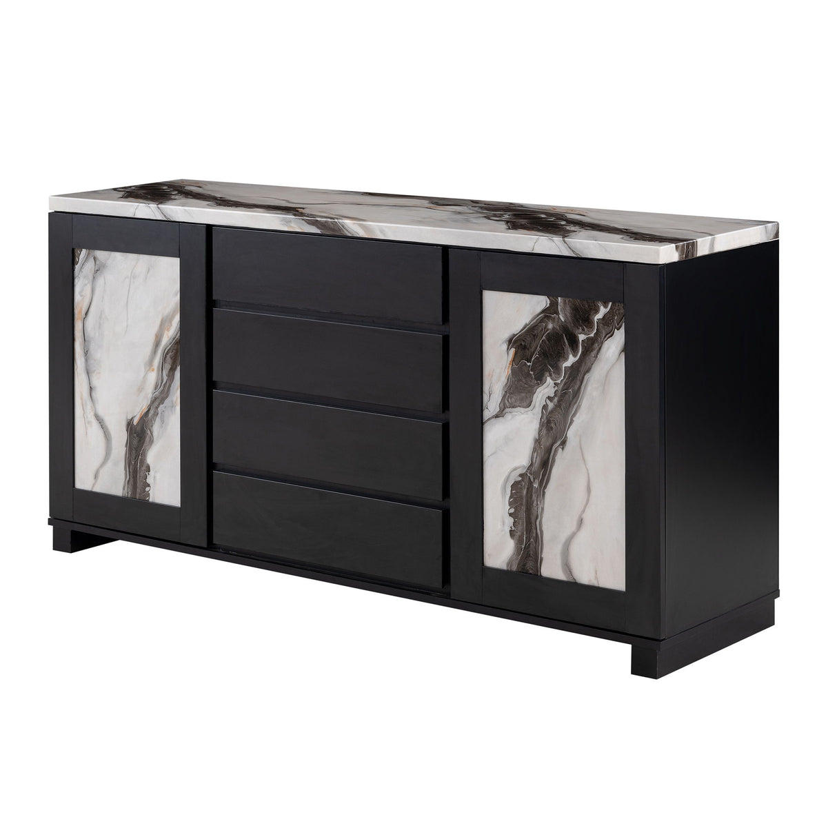 Stacey - Buffet With Storage Drawers And Marble Detailing - Black / Marble