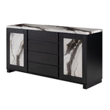 Stacey - Buffet With Storage Drawers And Marble Detailing - Black / Marble