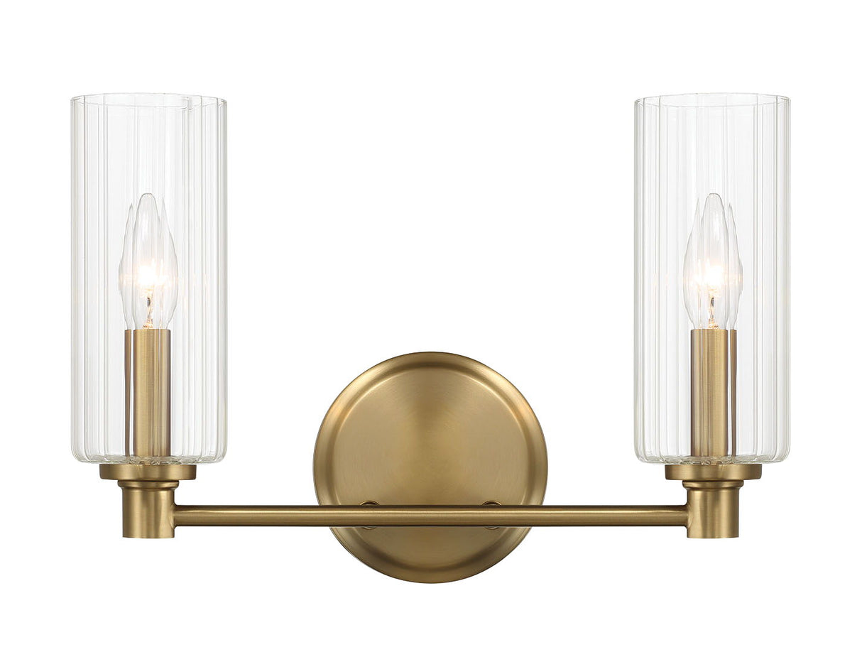 Regal - Double Light Vanity With Clear Ribbed Satin - Antique Brass / Clear