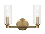 Regal - Double Light Vanity With Clear Ribbed Satin - Antique Brass / Clear