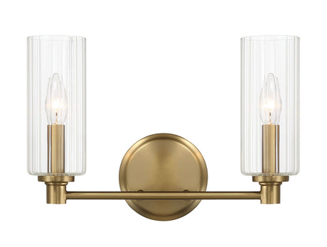 Regal - Double Light Vanity With Clear Ribbed Satin - Antique Brass / Clear - view 3
