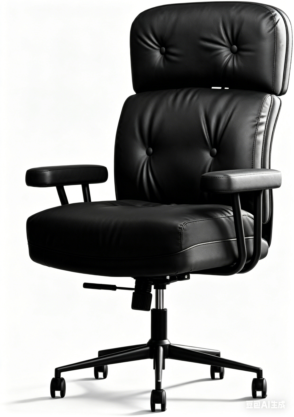 Black leather office chair on a white background