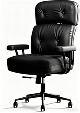 Black leather office chair on a white background