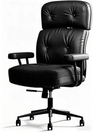 Black leather office chair on a white background