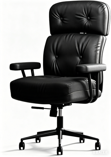 Black leather office chair on a white background