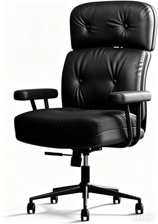 Black leather office chair on a white background