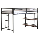 Adam - Junior Twin Loft Bunk Bed With Cinnamon Wood Shelf - Black by House & Home Furniture | Bel Furniture