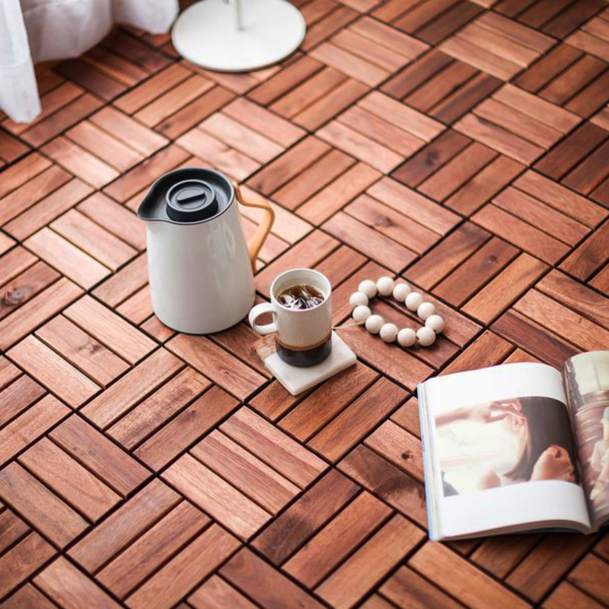 Interlocking Deck Tiles Checker Pattern, Square Acacia Hardwood Outdoor Flooring For Patio, Bancony, Pool Side