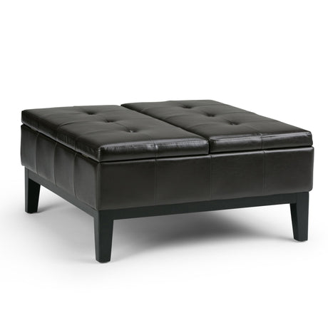 Dover - Square Coffee Table Storage Ottoman - Tanners Brown by Simpli-Home | Bel Furniture