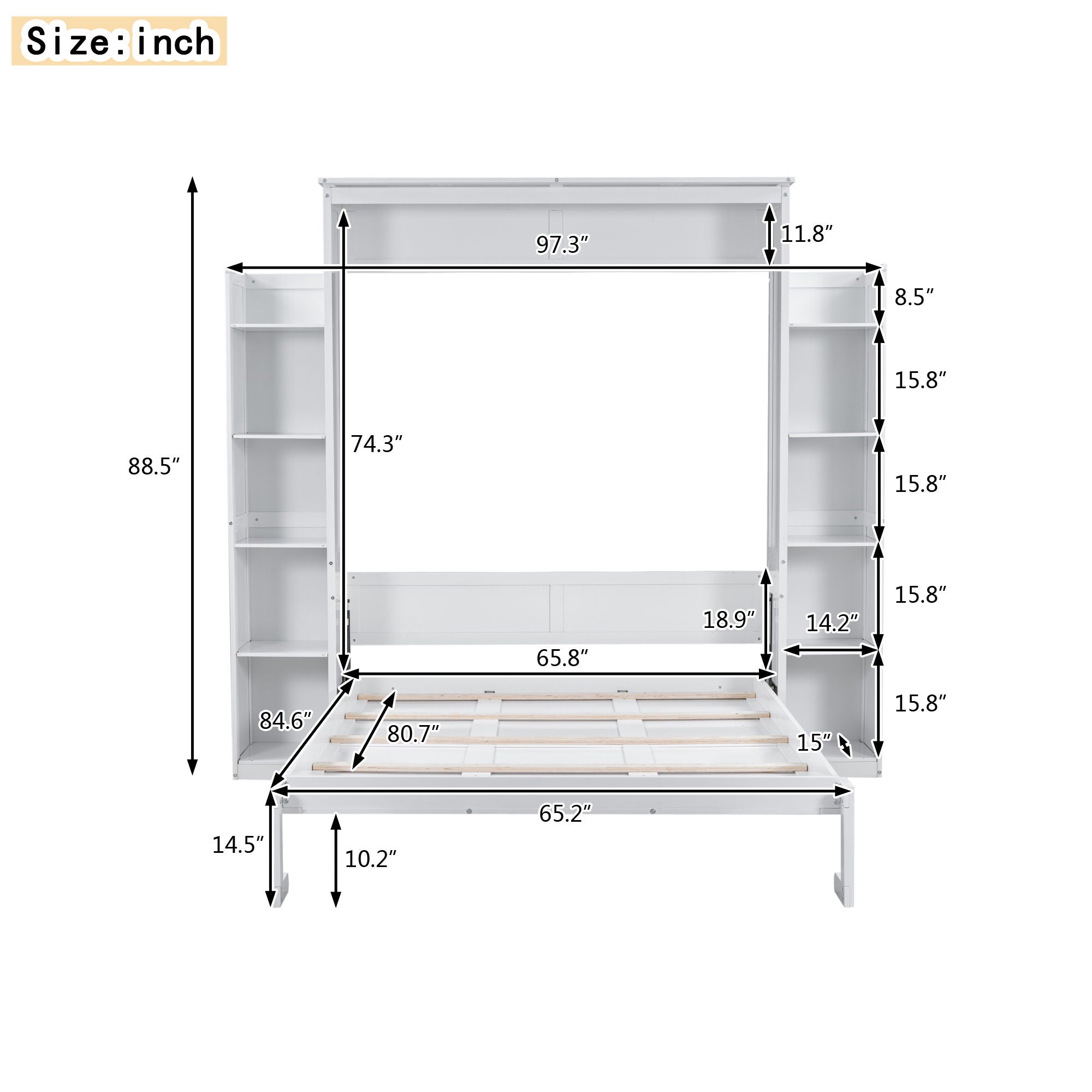 Murphy - Bed Wall Bed With Shelves And LED Lights