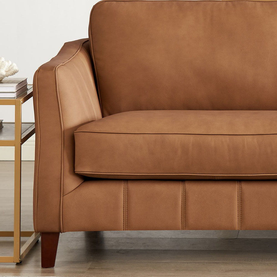 Aria-Top Grain Leather Loveseat - Brown