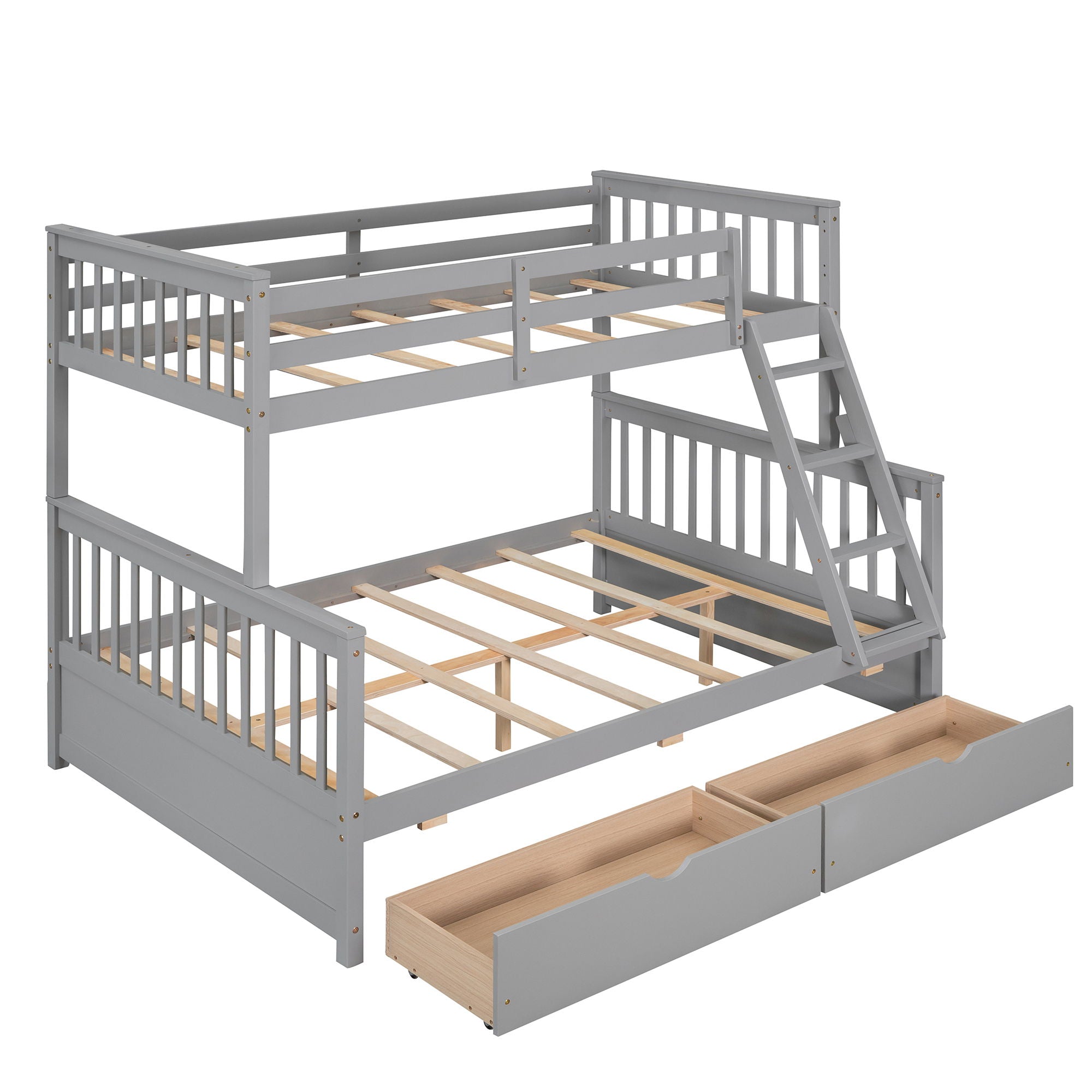 Twin Over Full Bunk Bed With Ladders And Two Storage Drawers