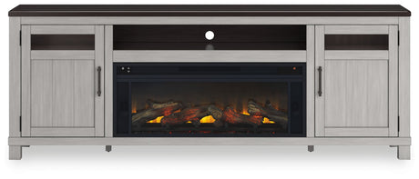Darborn - Gray / Brown - 88" TV Stand With Electric Infrared Fireplace Insert by Signature Design by Ashley® | Bel Furniture