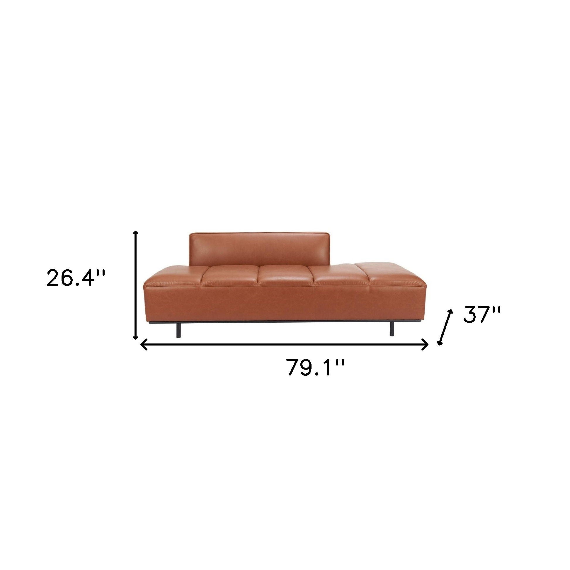 Sofa Faux Leather With Black Legs - Brown