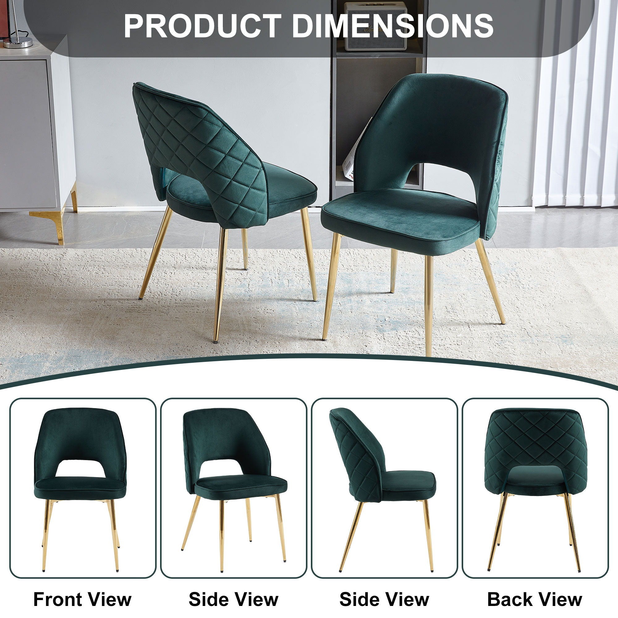 Velvet Dining Chairs With Metal Legs And Hollow Back Upholstered Dining Chairs