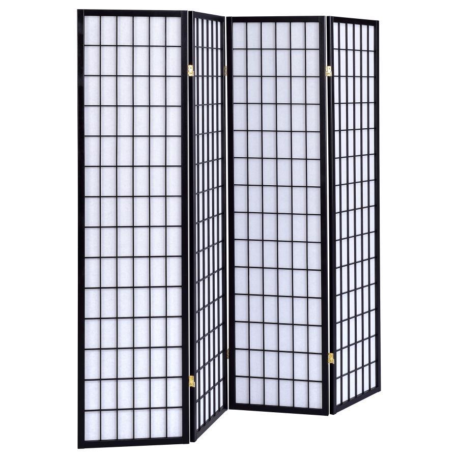 Roberto - 4-Panel Room Divider Folding Shoji Screen Black by CoasterEveryday | Bel Furniture