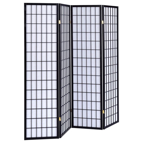 Roberto - 4-Panel Room Divider Folding Shoji Screen Black by CoasterEveryday | Bel Furniture