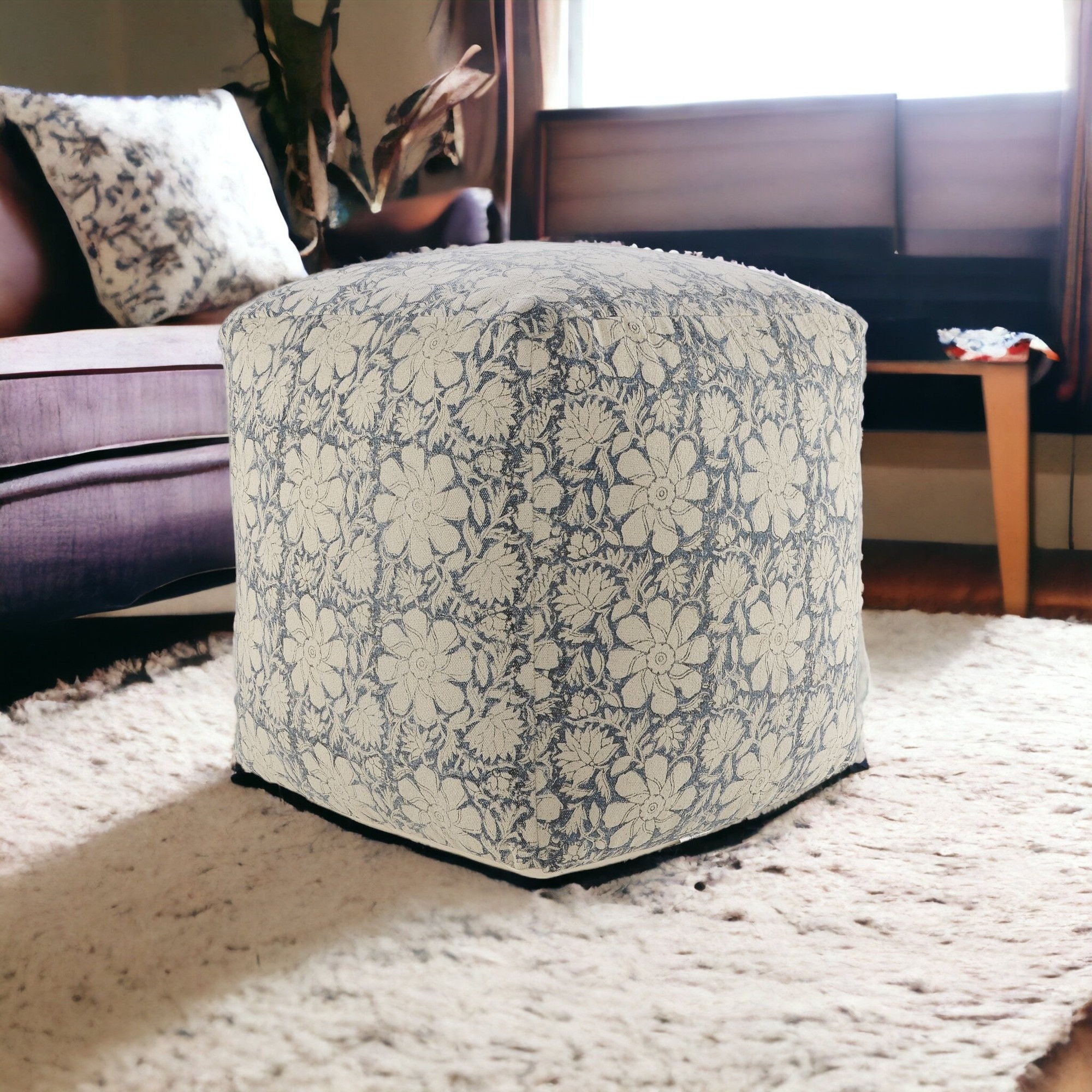 Cotton Square Ottoman - Beige