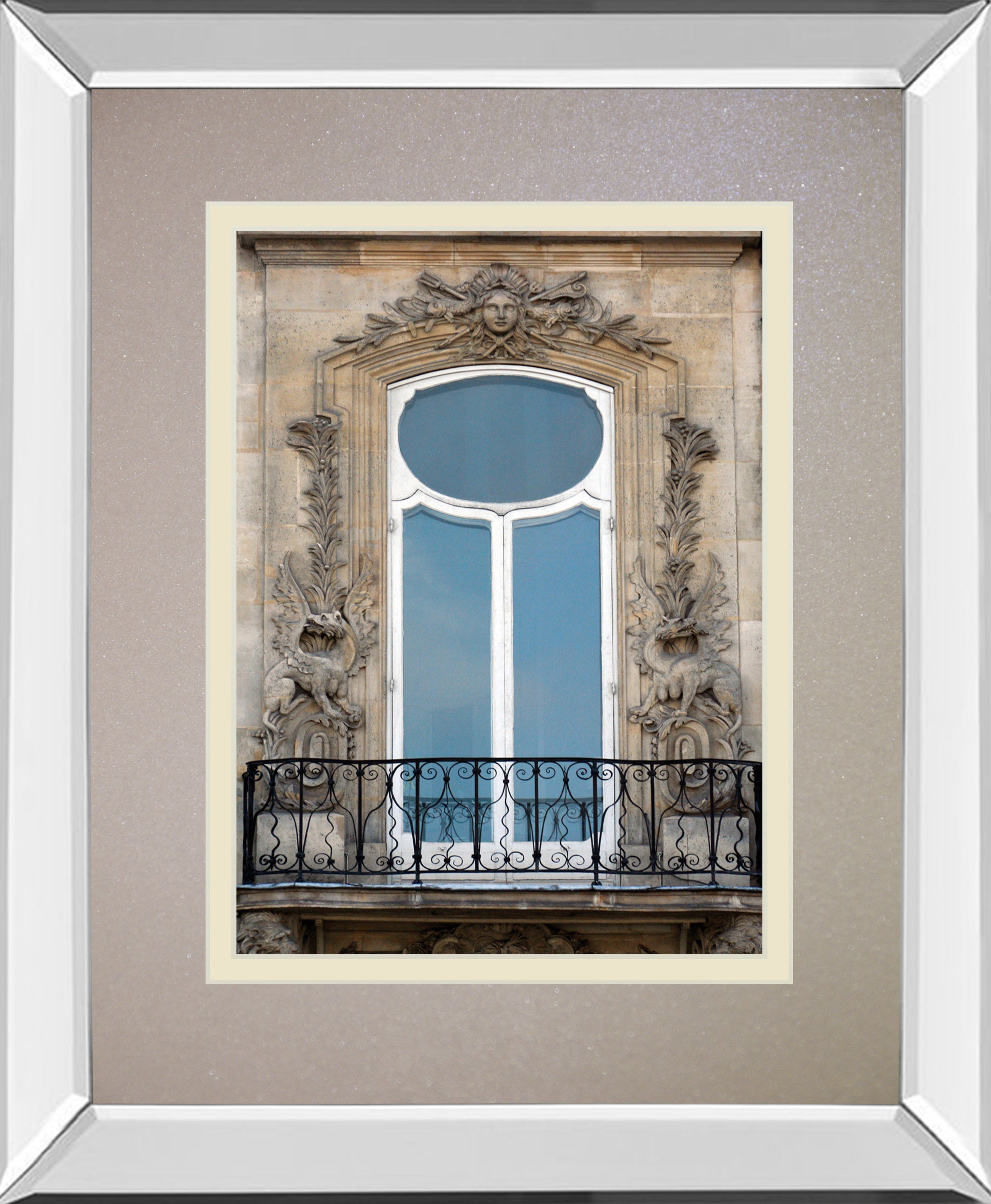 Rue De Paris IIl By Tony Koukos - Mirror Framed Print Wall Art - Beige