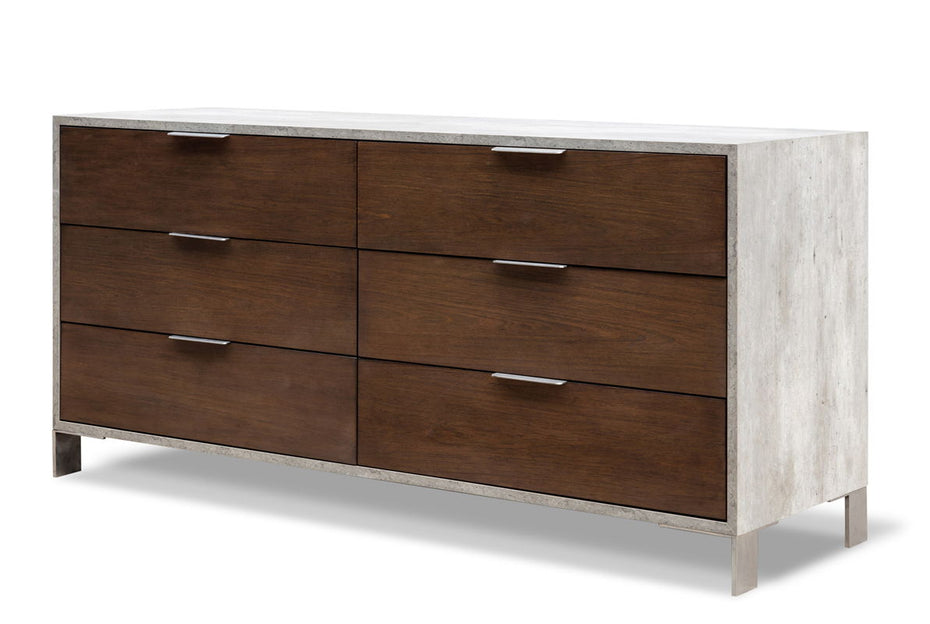 Veneer Steel And Concrete Dresser With 6 Drawers - Dark Walnut