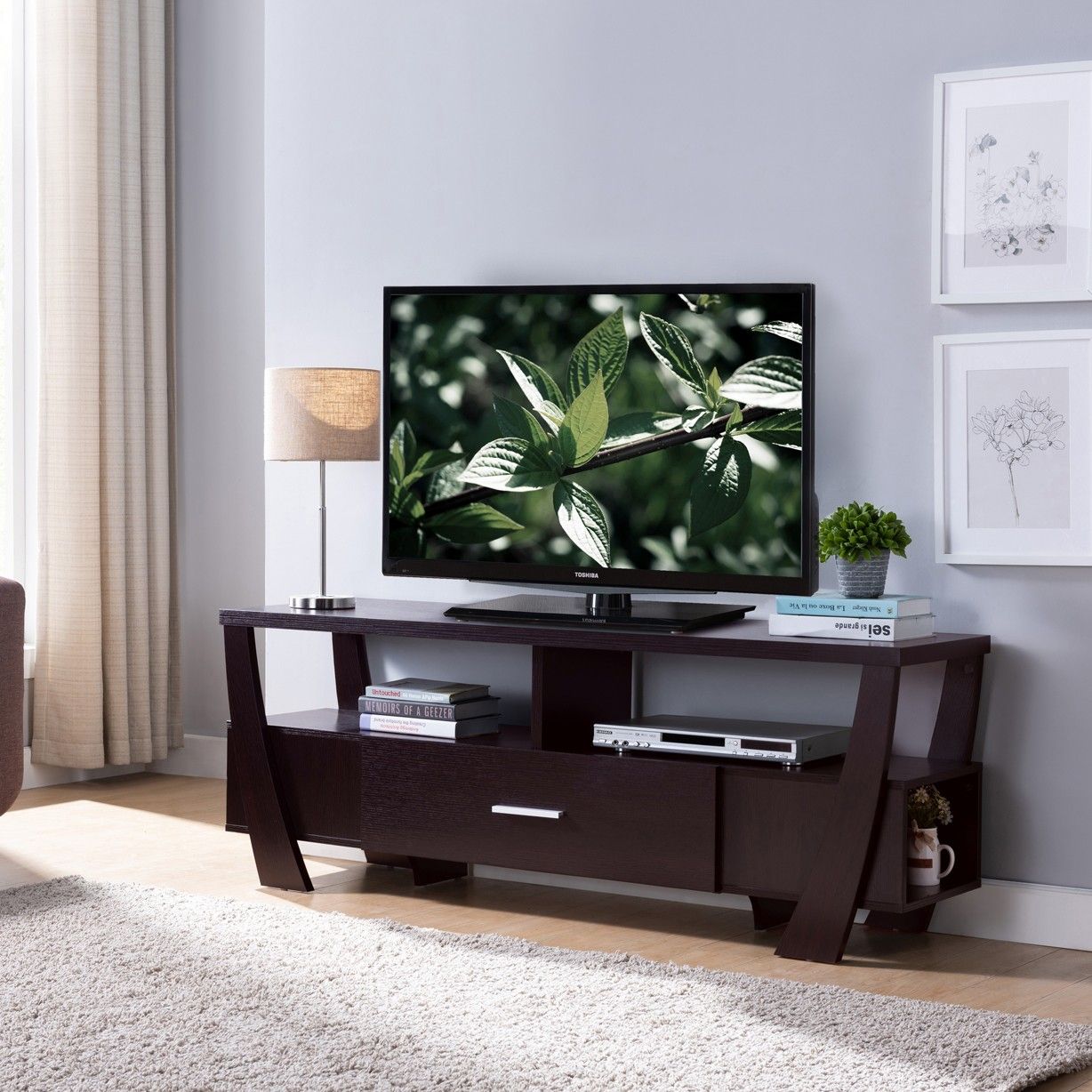 Particle Board And Mdf Cabinet Enclosed Storage TV Stand - Dark Brown