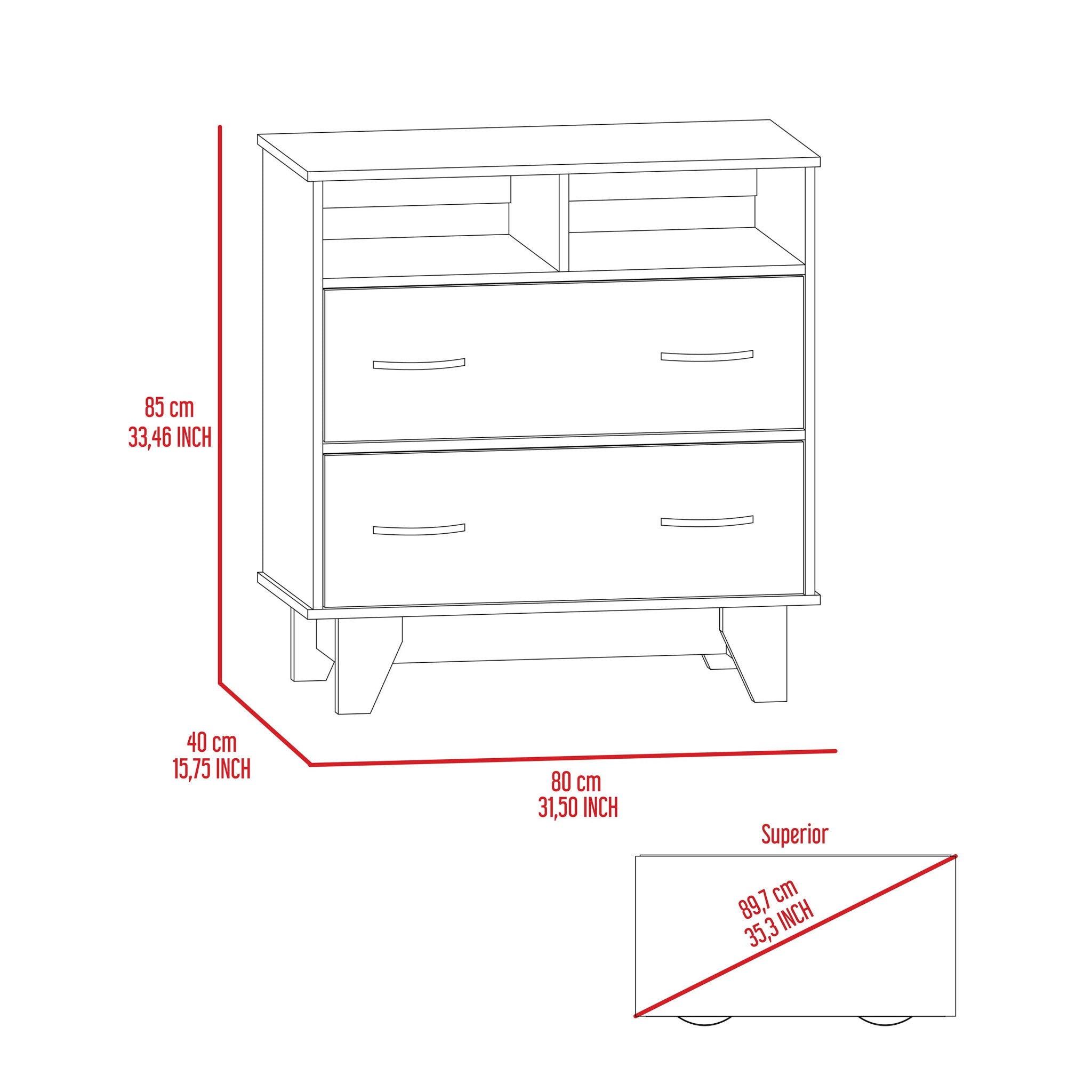 Two Drawer Dresser Wooden - White