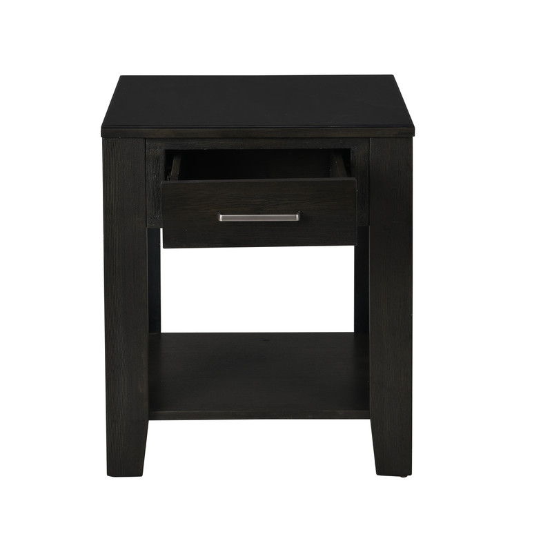 Bruno - Wooden End Table With Tempered Glass Top And Drawer - Ash Gray