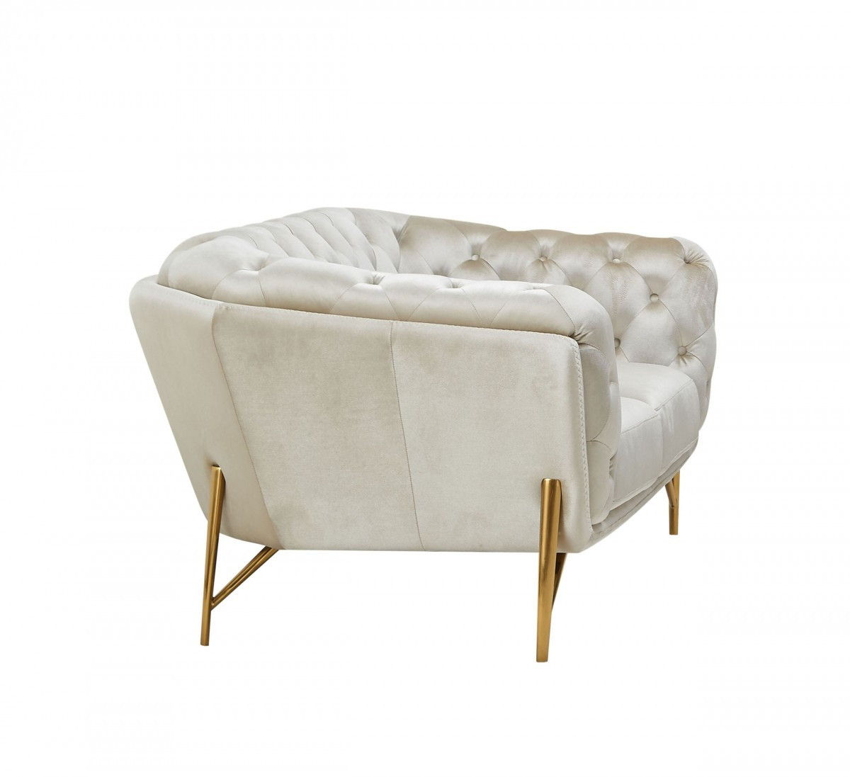 Tufted Velvet Chesterfield Love Seat - Pearl / Gold