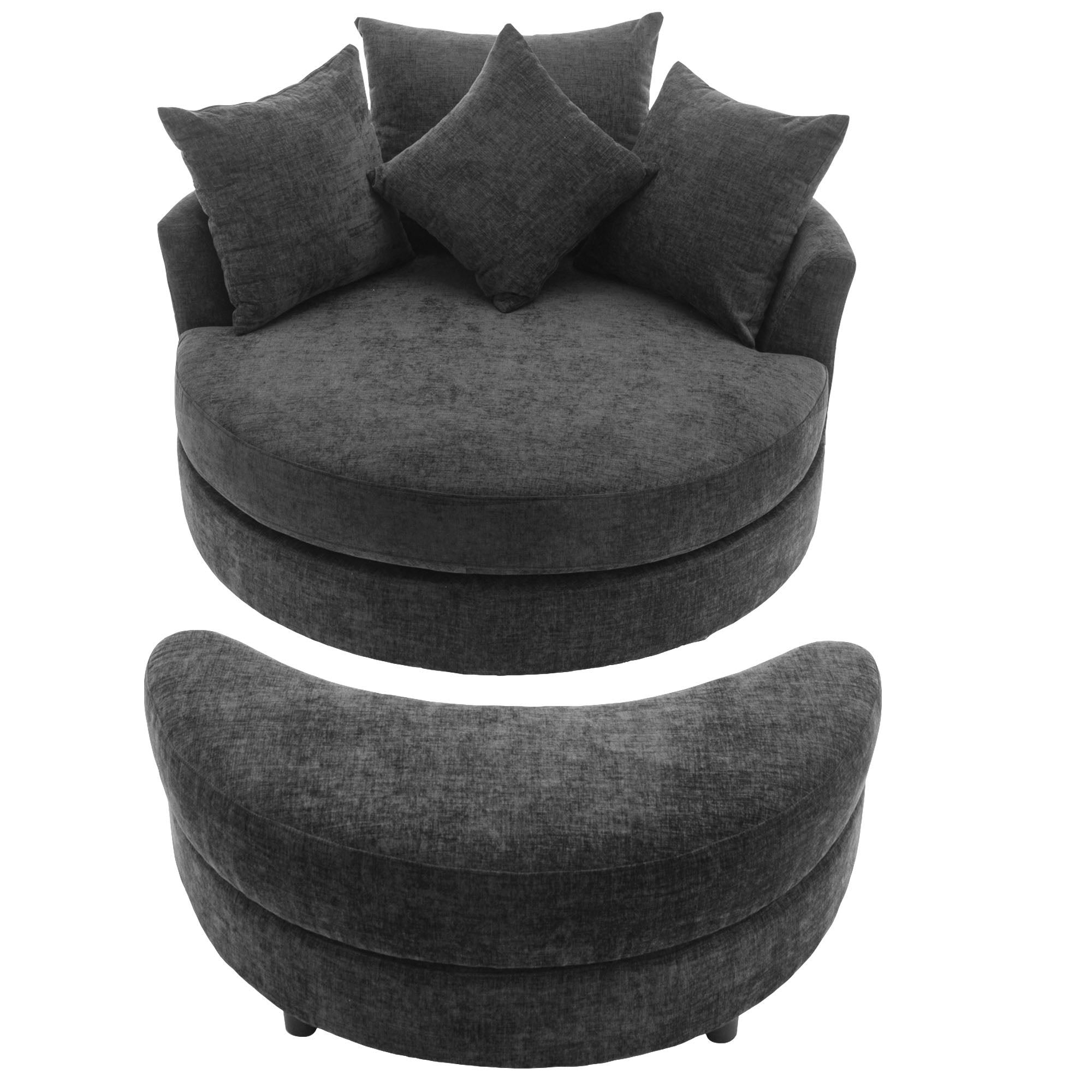 360° Swivel Accent Barrel Chair With Storage Ottoman & 4 Pillows, Modern Chenille Leisure Chair Round Accent For Living Room