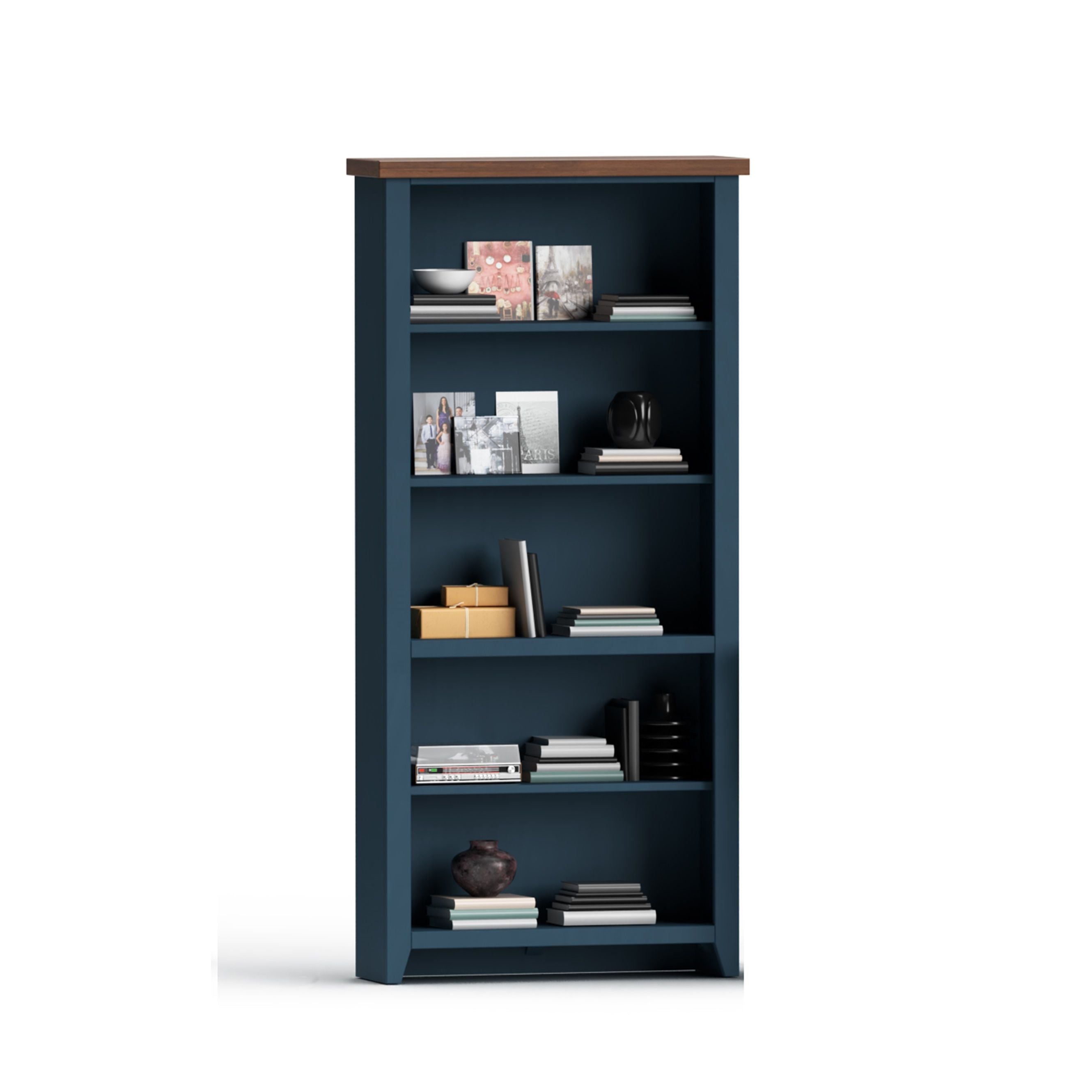 Nantucket - 5 Shelf Bookcase - Blue Denim, Whiskey